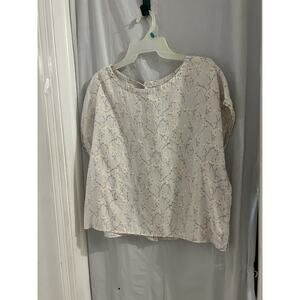 Cynthia Rowley White Floral Linen Boxy Cropped Button Back Top Sz S